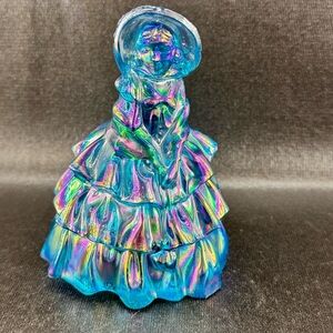 Wheaton Iridescent Blue Carnival Glass Southern Belle Figurine 1960